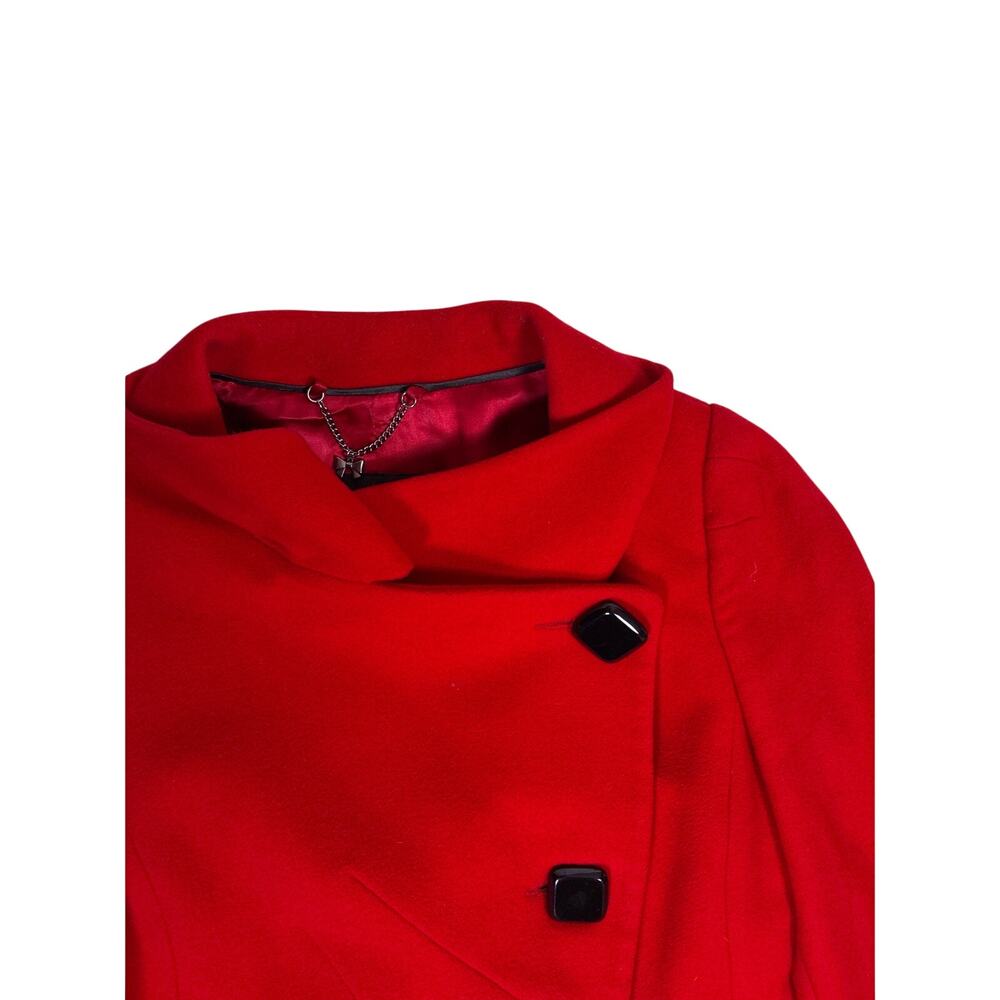 Coast Red Wool Winter Coat Size 8 M Classic Long Trench Overcoat Xhic - Picture 2 of 7